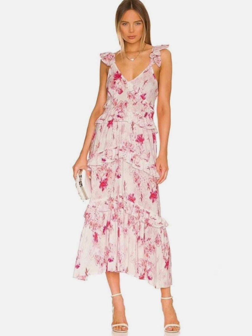Misa Los Angeles Morrison Dress Midi Cottagecore Floral Pink Romantic Small - Picture 4 of 15